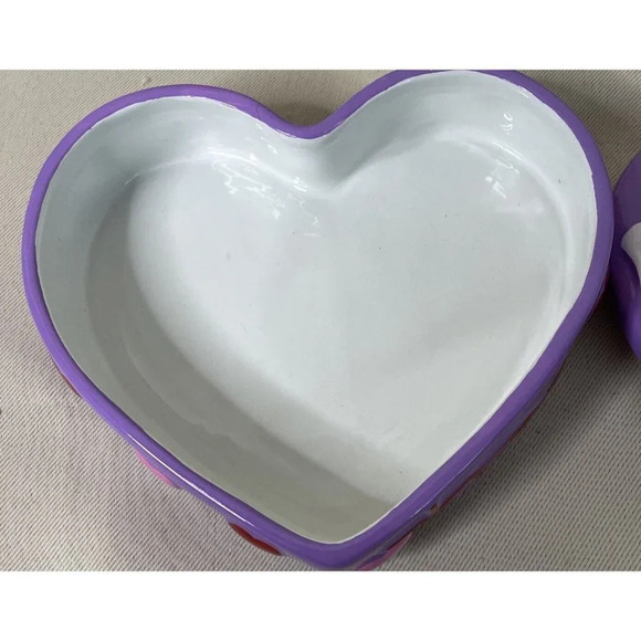 M&M Ceramic Heart Shaped Candy Dish Red Purple Trinket Box Valentine's Day - Picture 6 of 9